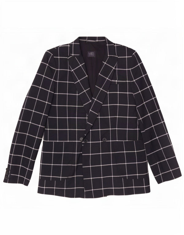 Marks & Spencer Womens Blazer Jacket UK 12 Medium Navy Blue Check