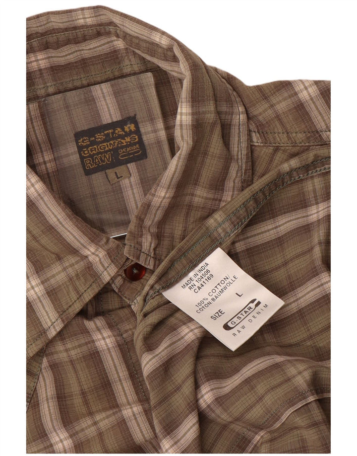 G-STAR Camisa para hombre de algodón a cuadros marrón grande