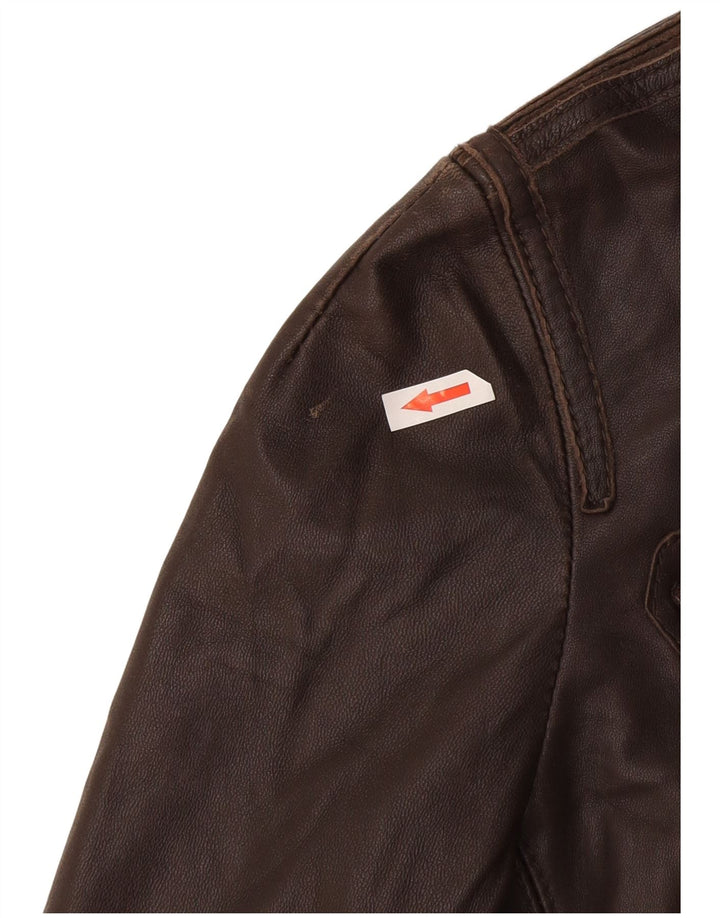 Zara Chaqueta De Cuero Para Mujer UK 10 Small Cuero Marrón