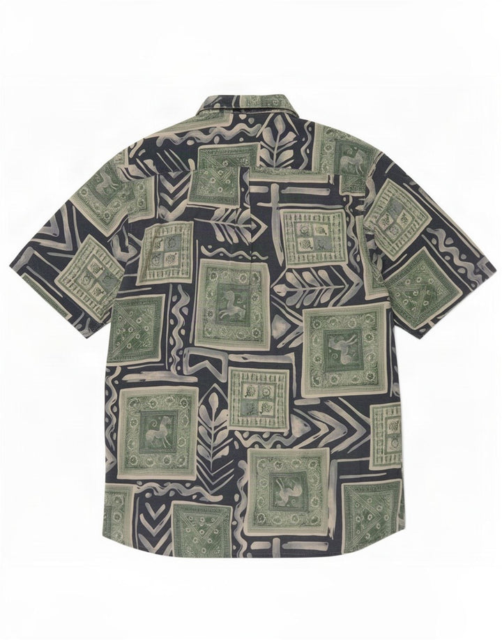 Vintage hombres patrón abstracto camisa de manga corta verde medio