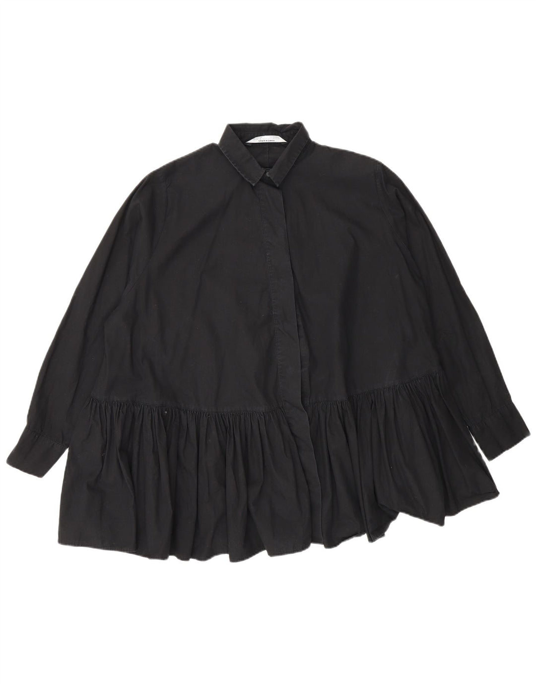 Zara Mujer Blusa Camisera Extragrande UK 10 Small Algodón Negro
