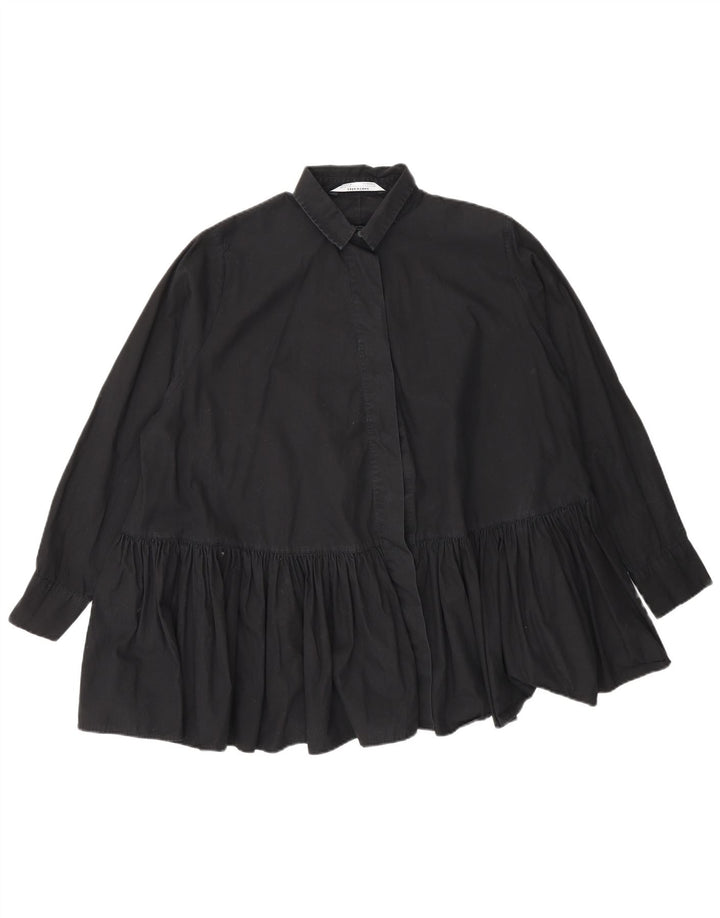 Zara Mujer Blusa Camisera Extragrande UK 10 Small Algodón Negro