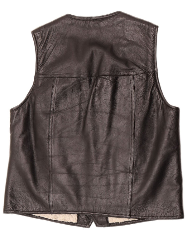 Chaleco de cuero vintage para hombre medio negro