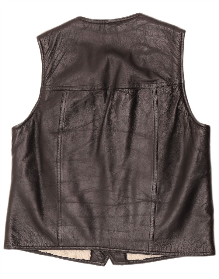 Chaleco de cuero vintage para hombre medio negro