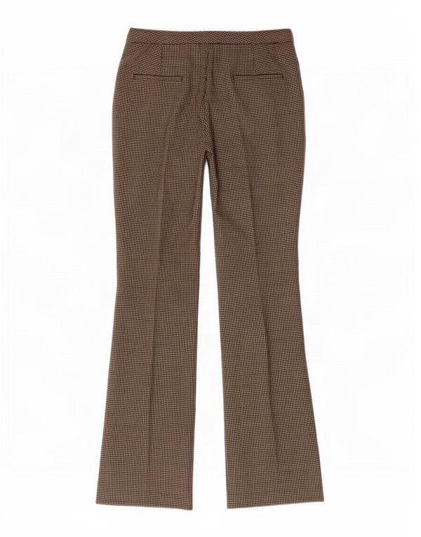 Zara Mujer Pantalón De Traje De Cintura Alta Grande W30 L33 Marrón Pata De Gallo