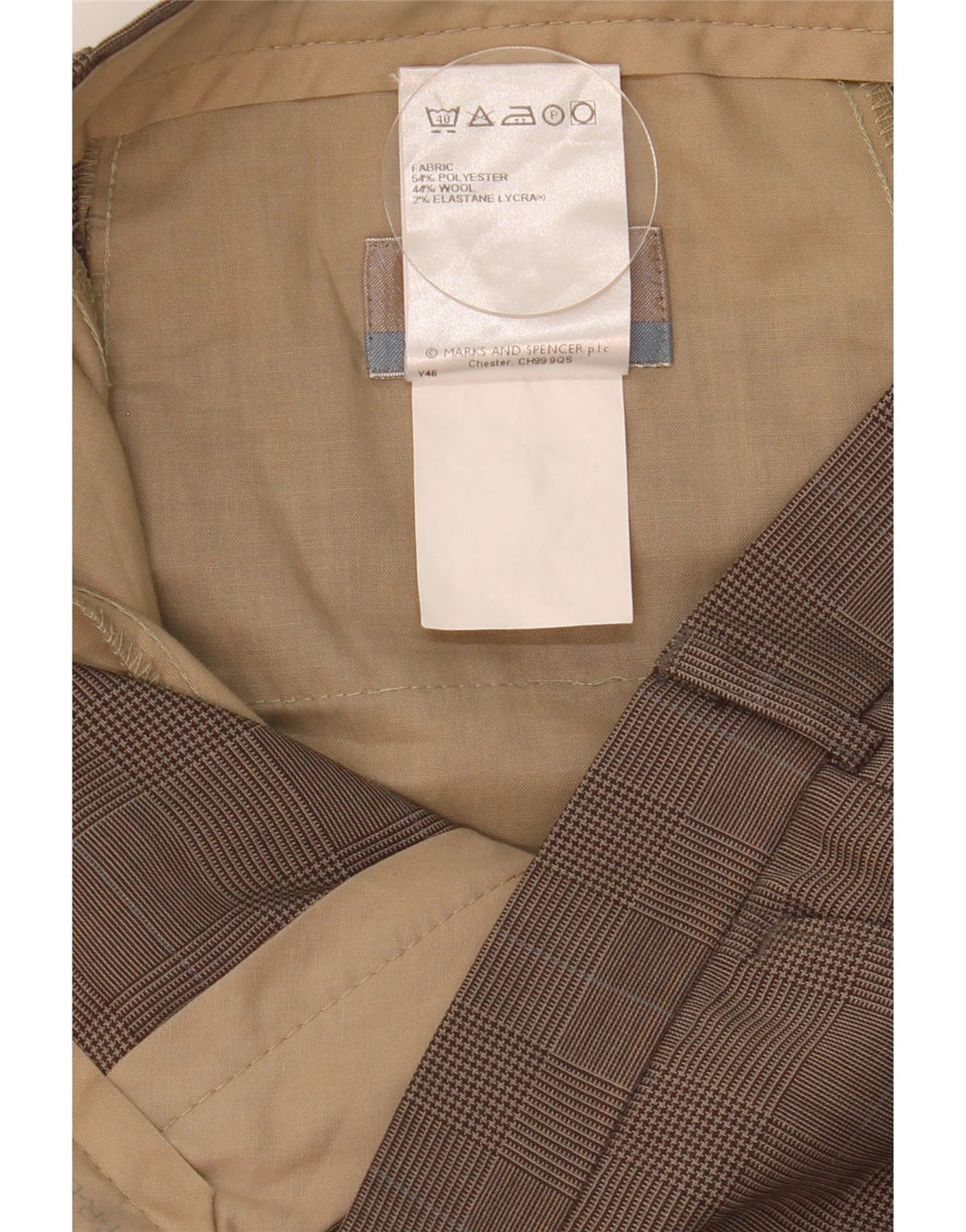 Marks & Spencer Pantalón de traje con pinzas para hombre W34 L31 Poliéster a cuadros marrón