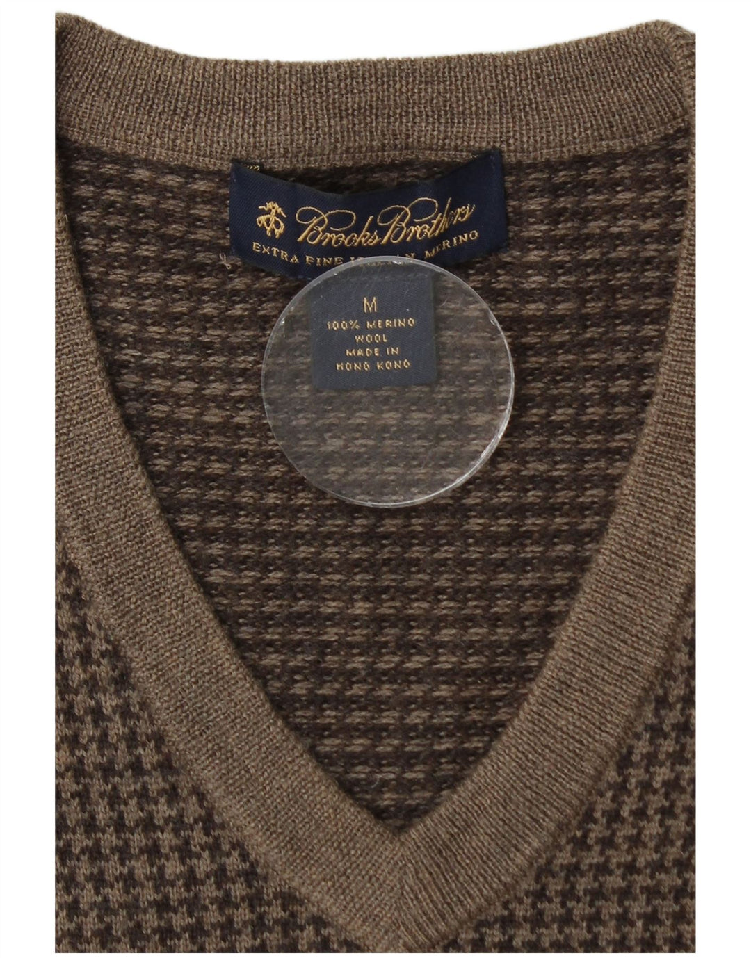 Brooks Brothers Chaleco para hombre Camiseta sin mangas Marrón medio Pata de gallo Lana merino