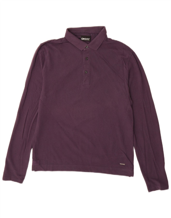 DKNY Polo de manga larga para hombre de algodón morado medio