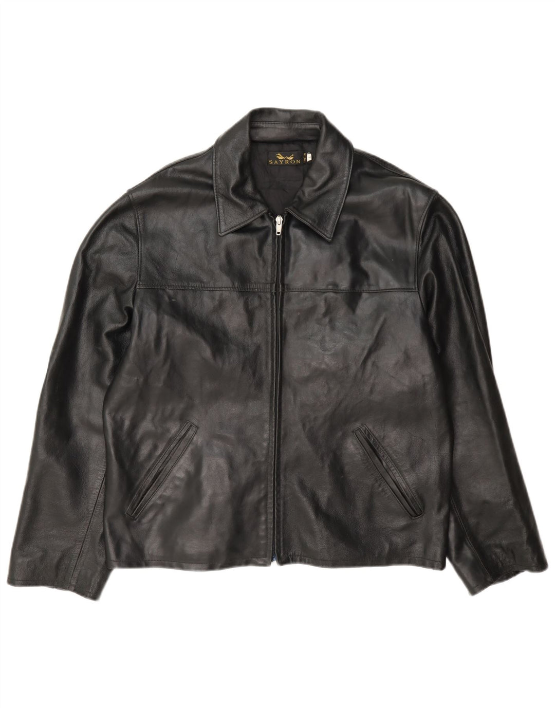 Vintage hombres chaqueta de cuero Reino Unido 40 grande negro