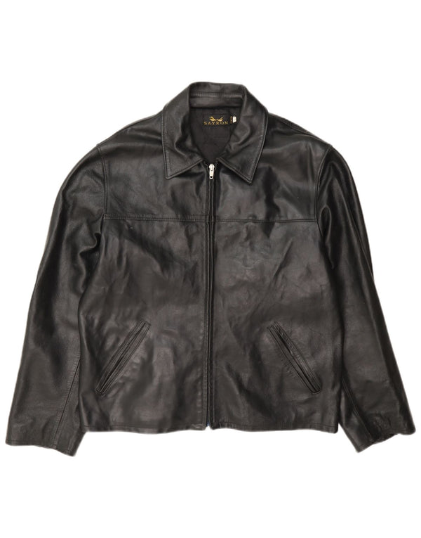 Vintage hombres chaqueta de cuero Reino Unido 40 grande negro