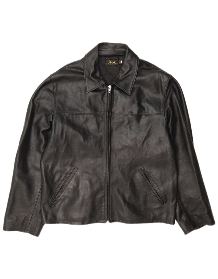 Vintage hombres chaqueta de cuero Reino Unido 40 grande negro