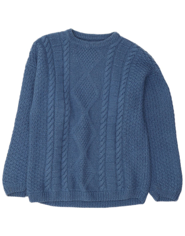 Vintage hombres barco cuello jumper suéter azul medio