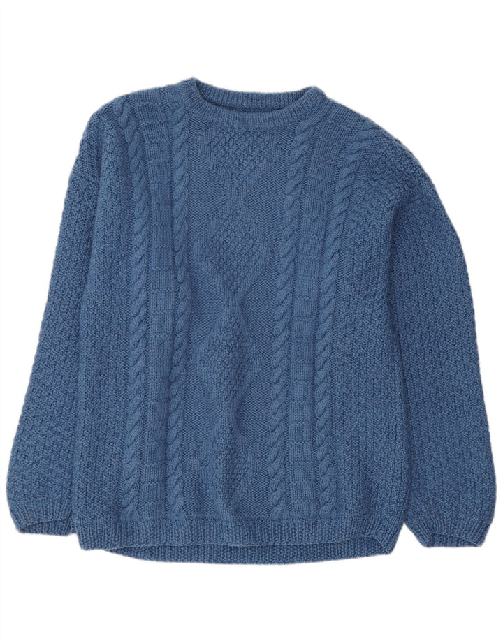 Vintage hombres barco cuello jumper suéter azul medio