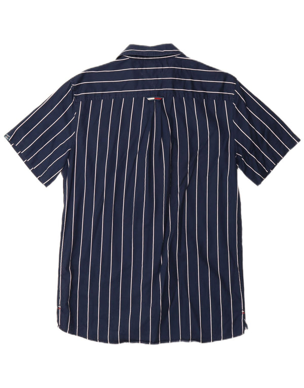 Tommy Hilfiger Camisa de manga corta para hombre de algodón a rayas azul marino pequeña