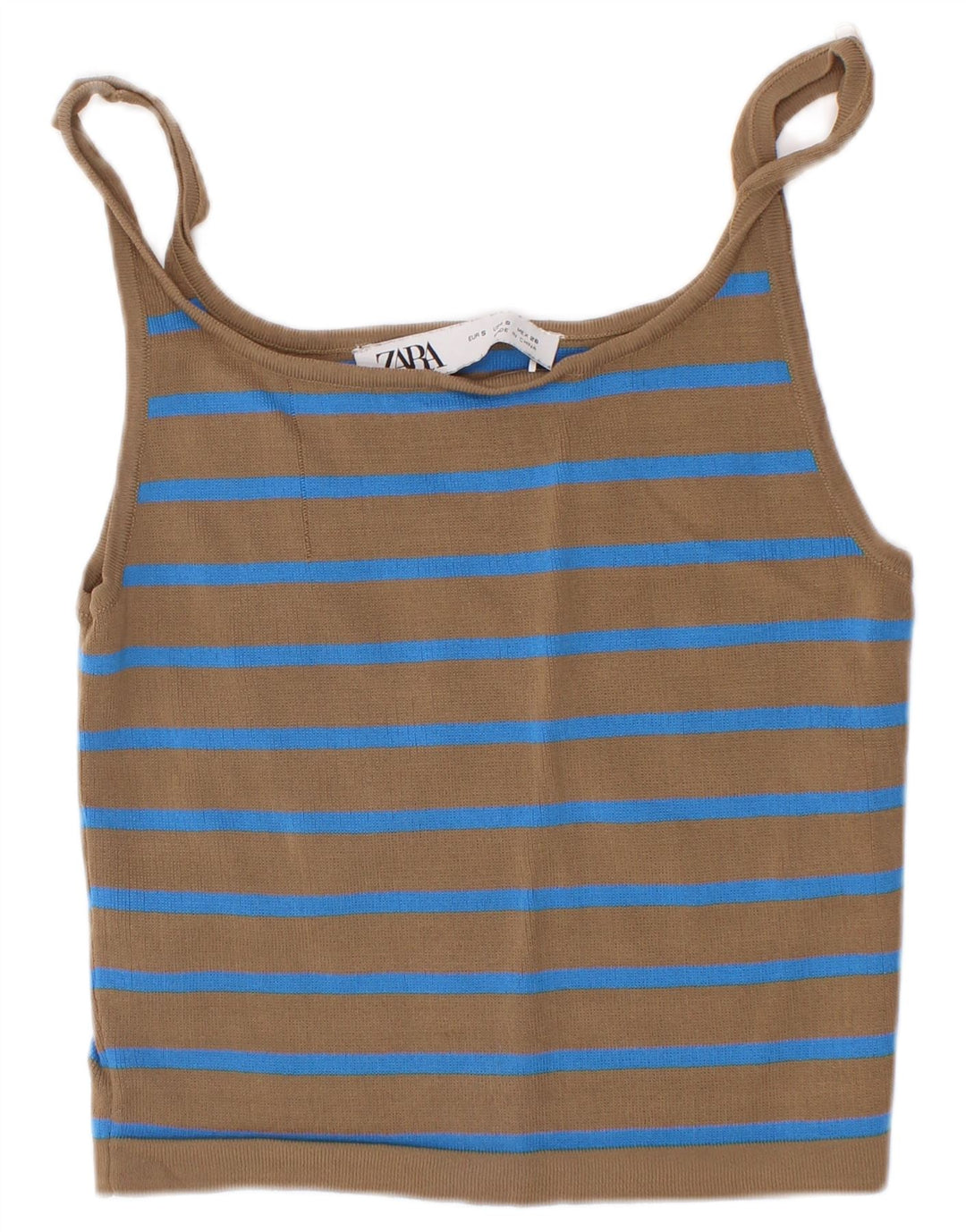 Zara Mujer Crop Cami Top UK 8 Small Marrón Rayas Viscosa