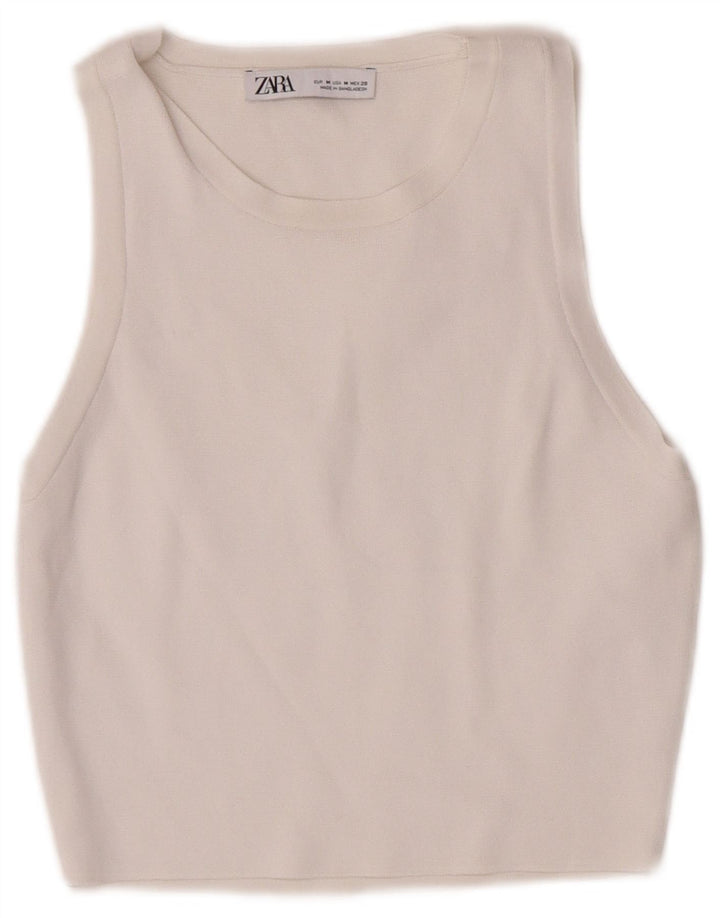 Zara Mujer Crop Vest Top UK 12 Medium Viscosa Blanca