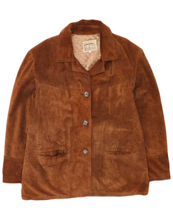 Vintage mujer ante chaqueta Reino Unido 16 cuero marrón grande