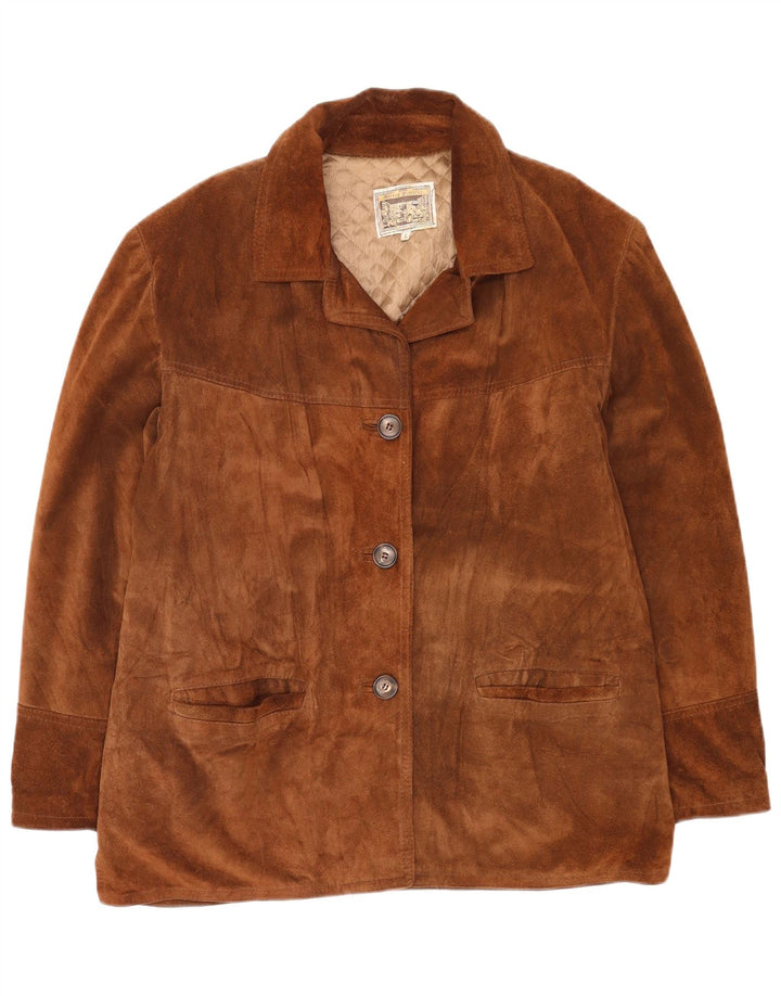 Vintage mujer ante chaqueta Reino Unido 16 cuero marrón grande