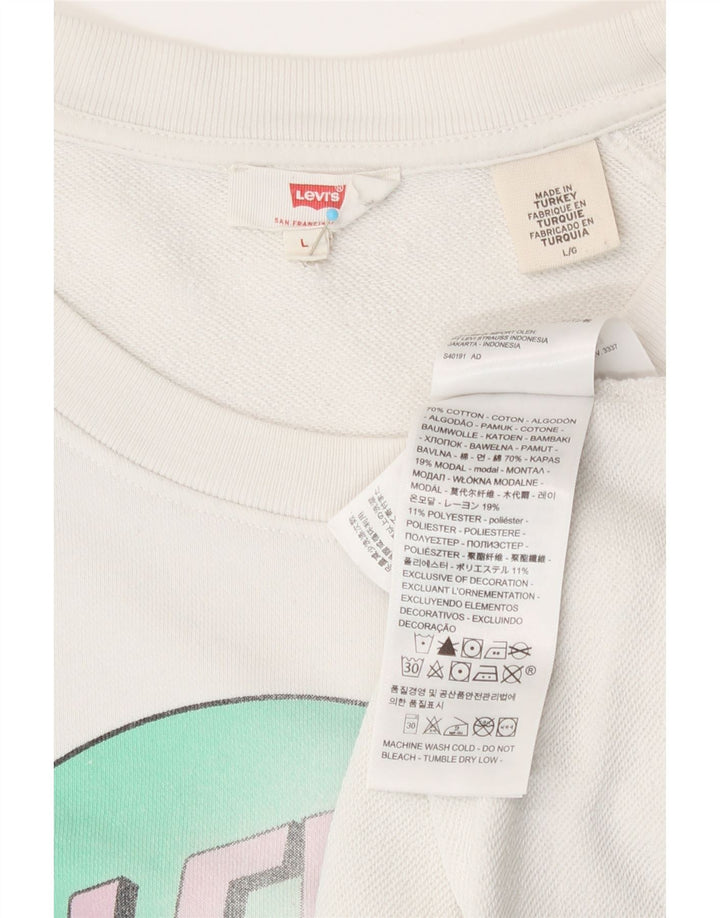 Levi's Sudadera gráfica para mujer Jumper UK 46 Large White Cotton