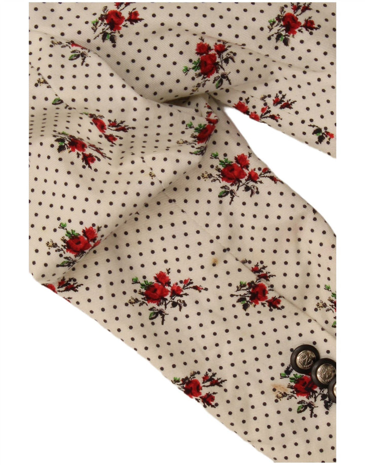 Zara Chaqueta Blazer De 1 Botón para Mujer UK 40 Mediana Algodón Floral Blanco