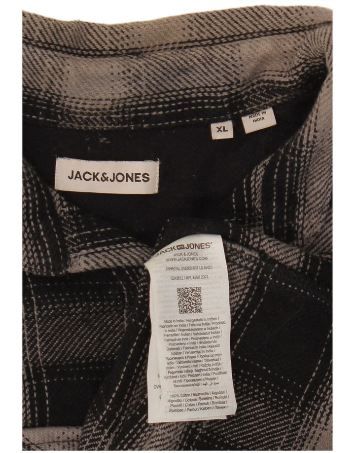JACK & JONES Camisa de franela para hombre XL Black Check Cotton