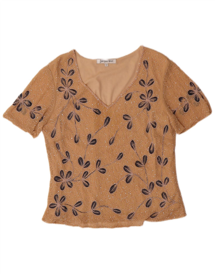 Jacques Vert Blusa para mujer Top UK 12 Poliéster floral beige medio
