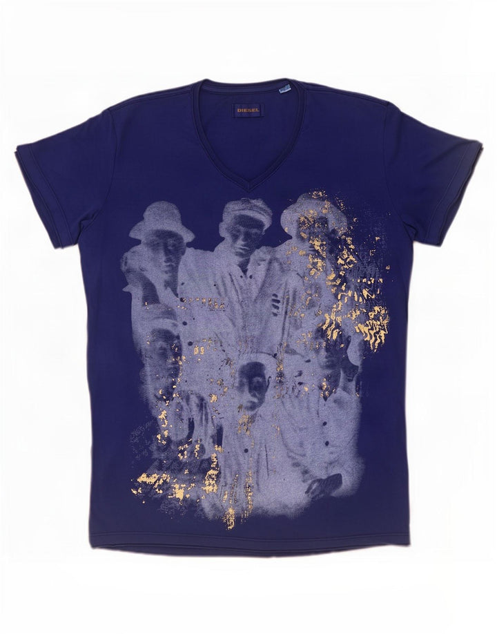 Diesel Hombre Camiseta Gráfica Top Grande Azul