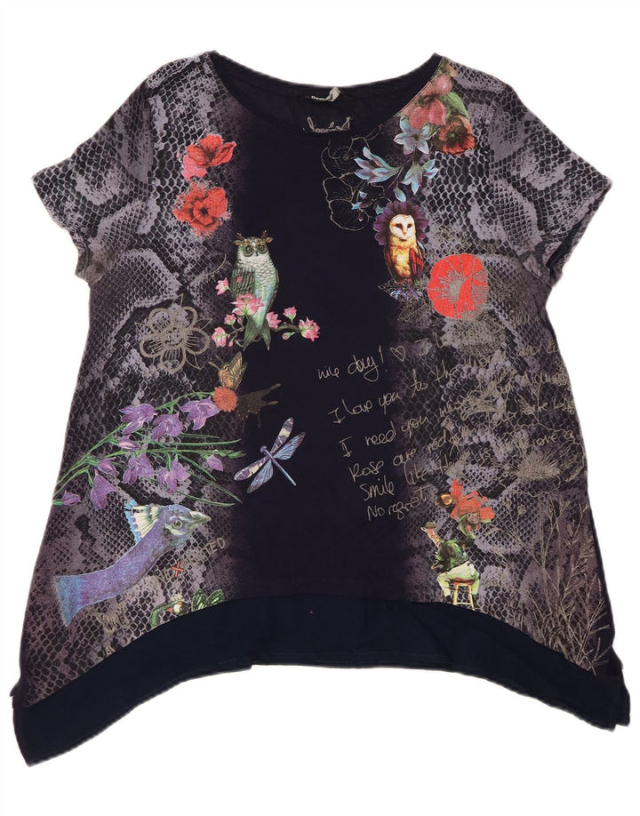 Desigual Top tipo túnica con gráfico para mujer UK 40 Medio Azul marino Floral