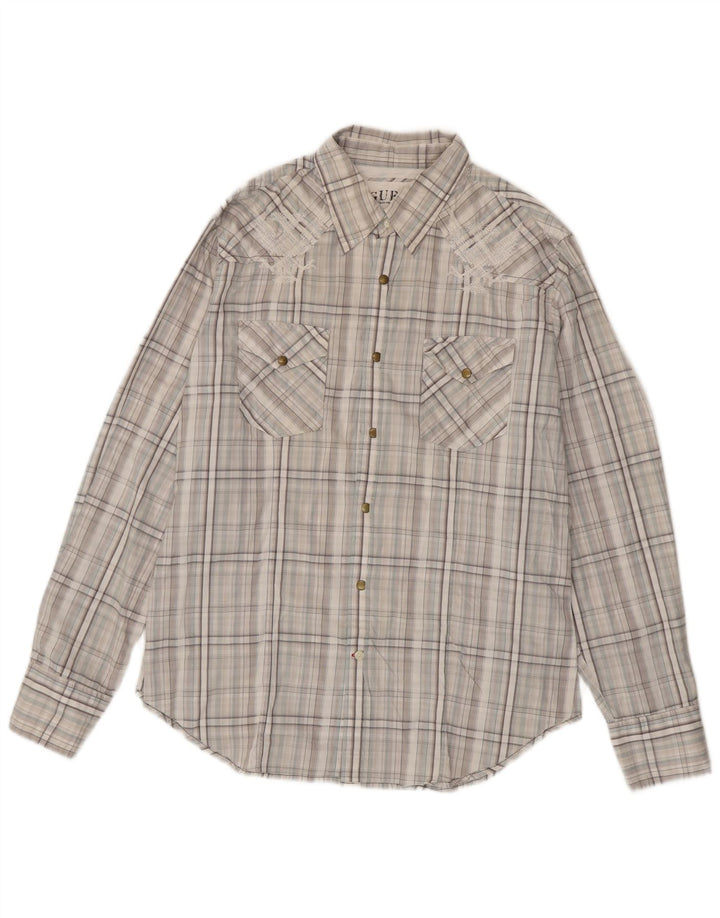 Camisa Guess Hombre Grande Gris A Cuadros De Algodón