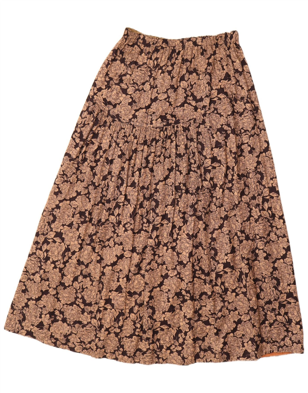 VINTAGE Mujer A-Line Falda Mediana W30 Viscosa Floral Marrón