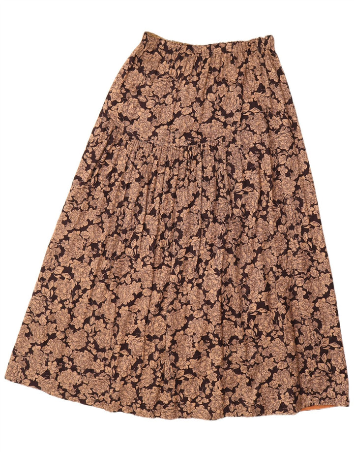 VINTAGE Mujer A-Line Falda Mediana W30 Viscosa Floral Marrón