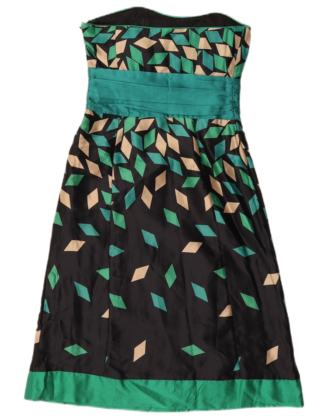 Monsoon Vestido sin Tirantes para Mujer UK 8 Small Seda Geométrica Negra
