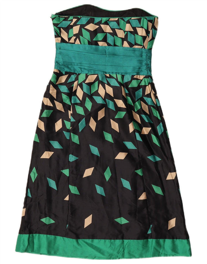 Monsoon Vestido sin Tirantes para Mujer UK 8 Small Seda Geométrica Negra
