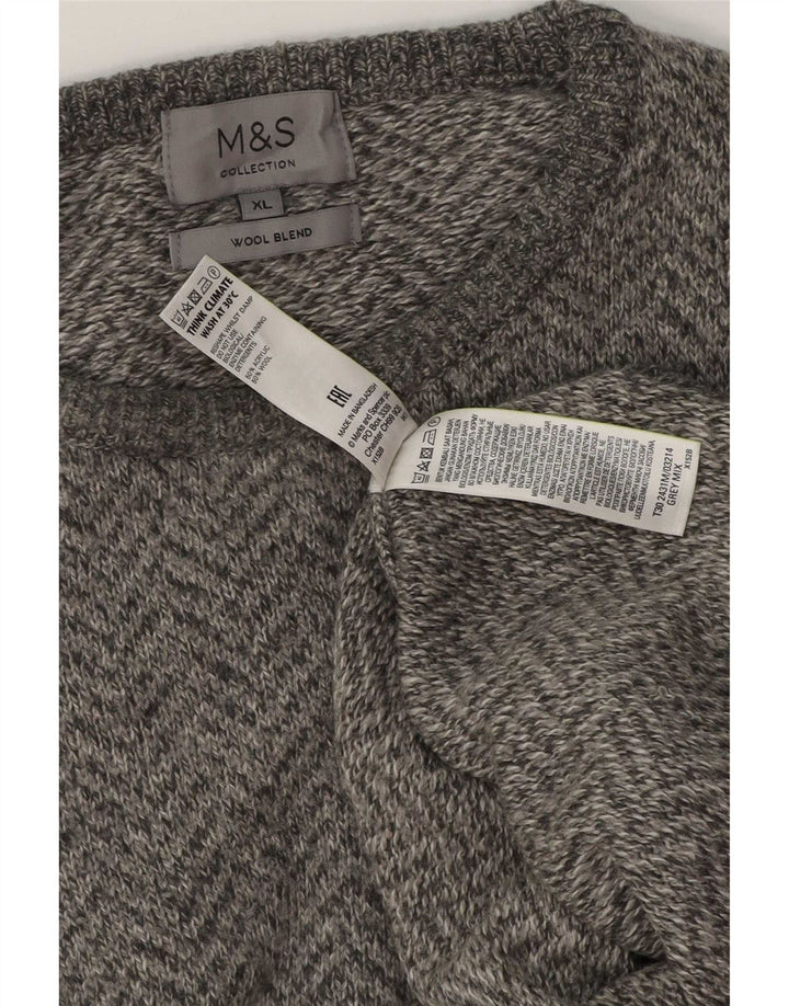 Marks & Spencer - Jersey de cuello redondo para hombre, talla XL, lana en espiga gris