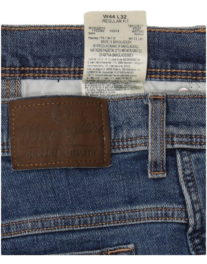 WRANGLER Vaqueros recortados de corte regular para hombre W44 L26 Algodón azul