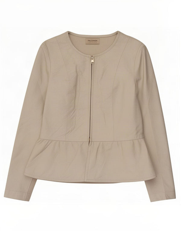 Falconeri Chaqueta de cuero para mujer Reino Unido 44 Grande Beige