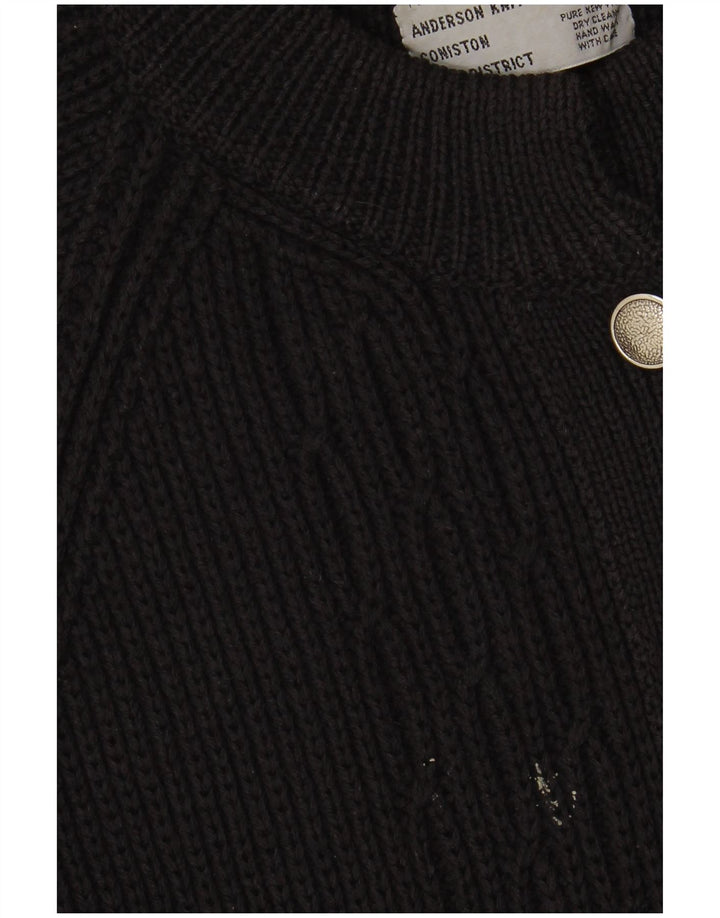 VINTAGE Mujer Cardigan Suéter Reino Unido 16 Grande Negro Nueva Lana