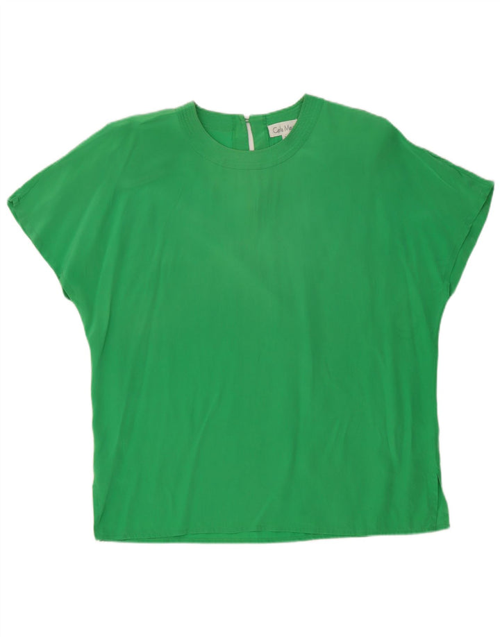 Vintage mujer blusa Top Reino Unido 16 seda verde grande