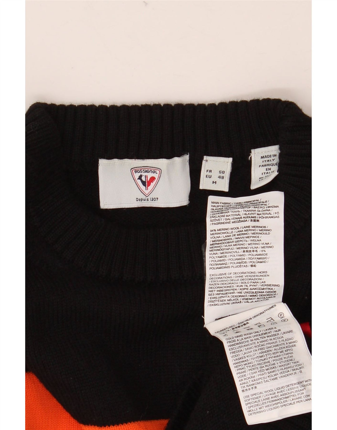 ROSSIGNOL Suéter tipo jersey con cuello redondo para mujer UK 12 Medium Black Colourblock