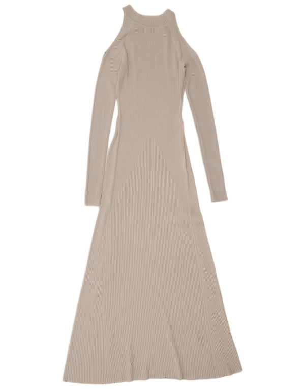 Zara Vestido largo de manga larga con hombros descubiertos para mujer UK 42 Viscosa gris medio