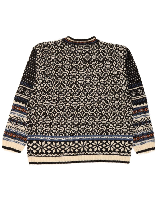 Lerros Jersey De Cuello Redondo Para Hombre Suéter De Lana Fair Isle Negra Mediana