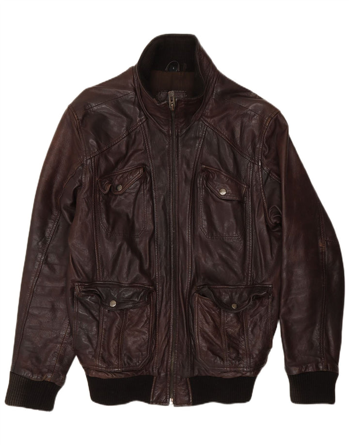 MAZE Chaqueta de cuero para hombre UK 40 Large Cuero marrón