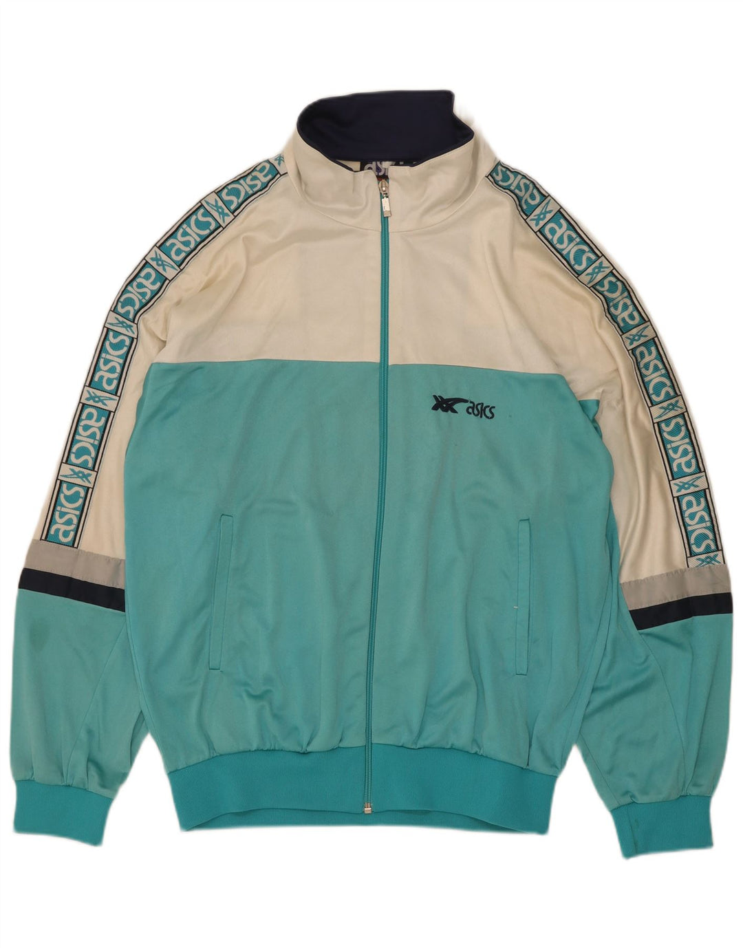 Asics Hombre Gráfico Chándal Top Chaqueta Grande Turquesa Colorblock