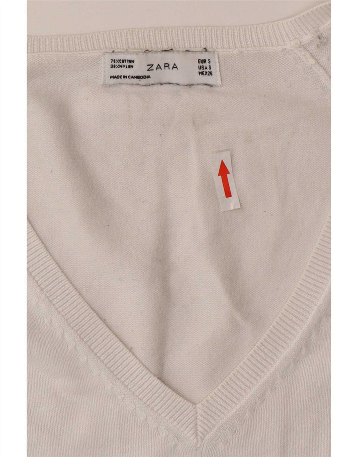 Zara - Jersey con cuello en V para mujer, talla 10, color blanco