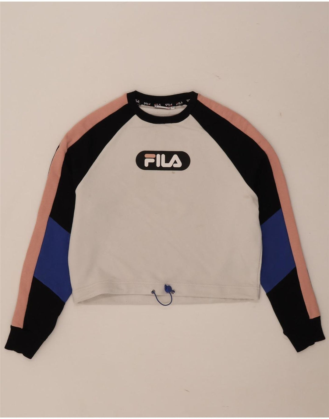 Fila Mujer Oversize Crop Sudadera Jumper UK 10 Small White Colourblock