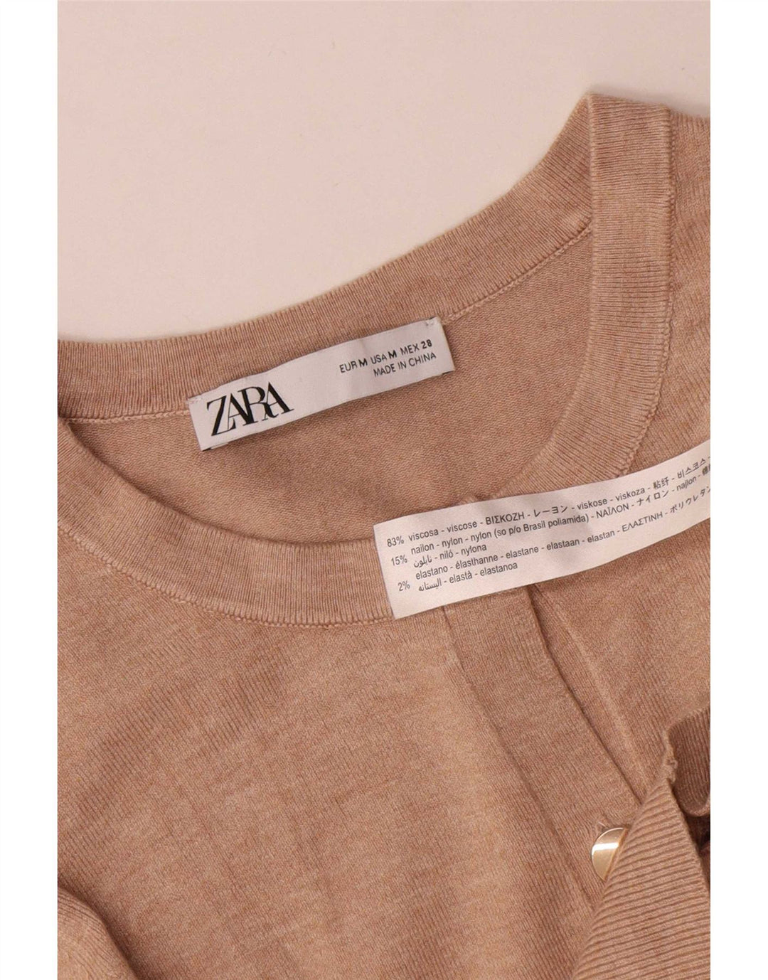 Zara Mujer Cárdigan Suéter UK 42 Viscosa Beige Medio