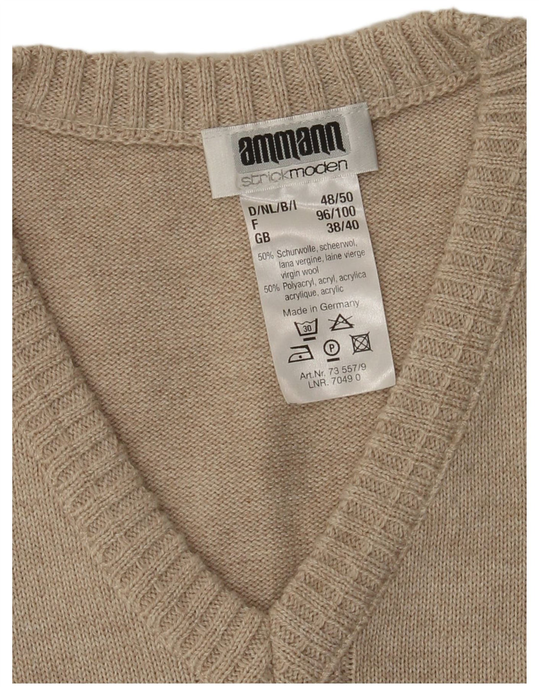 Strickmoden - Camiseta sin mangas para hombre, talla 38/40, color beige medio, poliacrílico geométrico