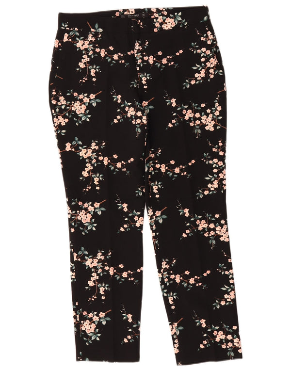 Zara Mujer Pantalón Chino Recto Pequeño W27 L26 Poliéster Floral Negro