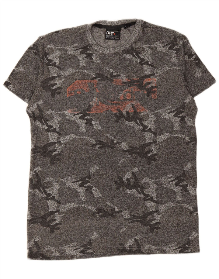SUPERDRY Hombre Camiseta Gráfica Top Small Gris Camuflaje Algodón