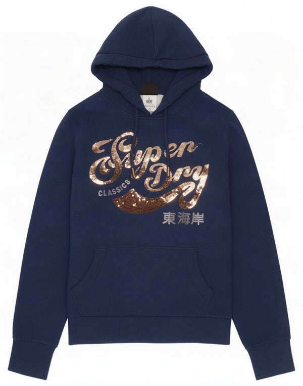 Superdry Jersey con capucha gráfica para mujer UK 10 Small Azul marino Poliéster